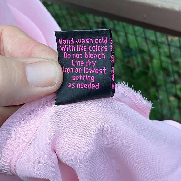 Pink sheer blouse sequins collar black trim valentine’s Day barbiecore spring 2X - Picture 6 of 9